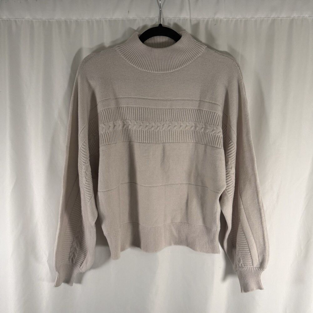Elie Tahari Sweater Women's Small Beige Knit Mockneck Soft Long Sleeve